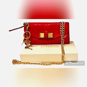 CHLOÉ AUTHENTIC RED PATENT LEATHER WALLET W/COA CARD, BOX, DUSTBAG,WALLET CHARM